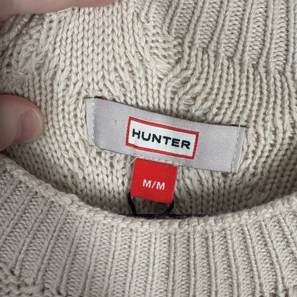 Hunter Boot LTD Men SZ M Cream Cable Knit Crew Neck Wool Bl Pullover Sweater NWT